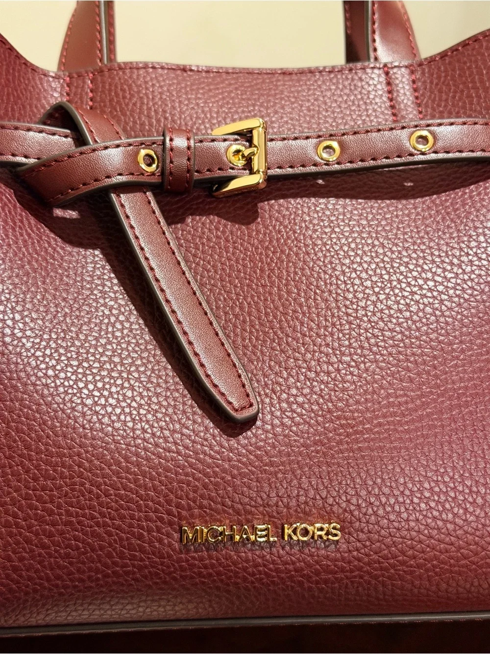 Michael Kors Pebbled Leather Satchel with Crossbody Strap & Card Case in Oxblood